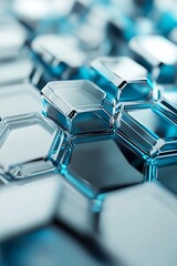 Fototapeta premium Geometric Hexagonal Blue Shapes on an Abstract Patterned Background with Soft Shades of Blue and Dynamic Design