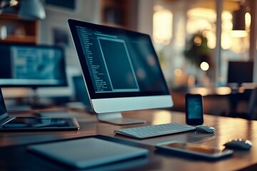 Modern Workspace with Computer, Keyboard, and Mouse on Desk
