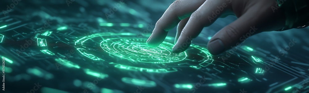 Aufkleber a futuristic hand hovers over a glowing, circular interface, suggesting interaction with advanced te
