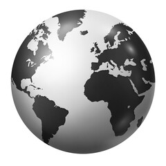 Black earth globe isolated on transparent background