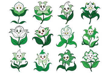 Ghost Lily Flower Coloring Page Set for Kids  Vector Illustration