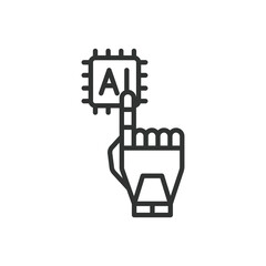 AI robot hand, icon in line design. AI, robot, hand, automation, machine, technology, artificial on white background vector. AI robot hand editable stroke icon