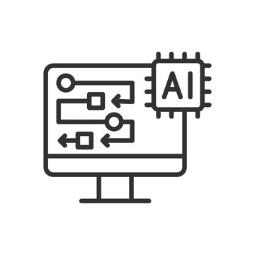 AI flowchart generator, icon in line design. AI, flowchart, generator, diagram, automation, process, algorithm on white background vector. AI flowchart generator editable stroke icon