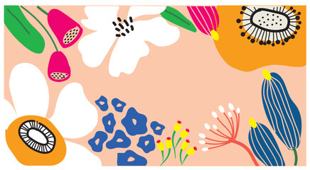 Modern exotic floral pattern background in boho art style. Fun doodle pattern background with abstract shapes and colors. © Artstory