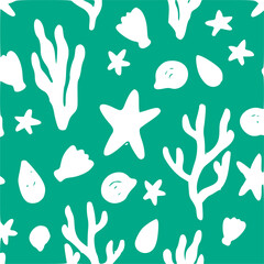 Ocean Marine Life Cute Blue Seamless Vector Pattern Underwater Nursery
