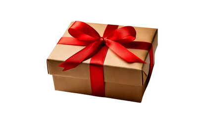 Obraz premium Brown gift box tied with red twine, rustic packaging for holidays and celebrations, eco-friendly gift wrap design,Isolated on transparent background, png