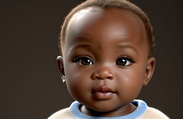 cute little african baby with very smooth facial features,realistic,detailed,detailed