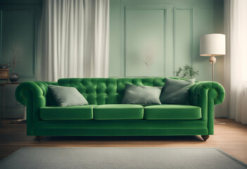 green design table three dimensional background couch wood light room home house living