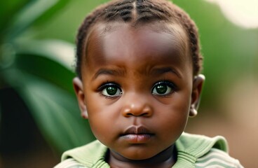 cute little african baby with very smooth facial features,realistic,detailed,detailed