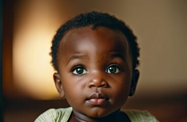 cute little african baby with very smooth facial features,realistic,detailed,detailed