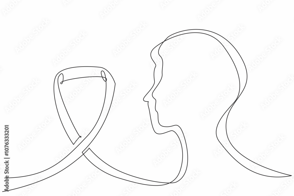 Poster continuous one line drawing a profile with ribbon flowing into it. connection between individuals an