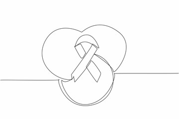 Single one line drawing a global symbol, composed of three colors, with a ribbon intertwined. Pay more attention to rare diseases. Care. Rare Disease Day. Continuous line design graphic illustration