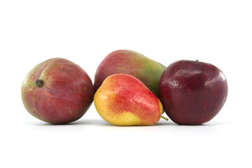 Fresh mango, pear and apple over white background