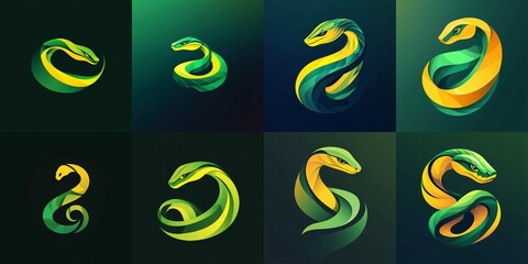 A sleek snake logo in green and yellow features smooth curves and sharp angles, representing agility and precision.