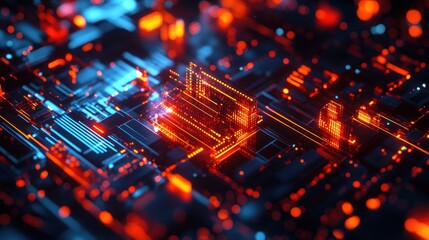 Fototapeta premium Abstract Futuristic Circuit Board with Glowing Red and Blue Lines