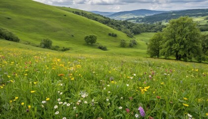 lush green meadow dotted with wildflowers, serene countryside