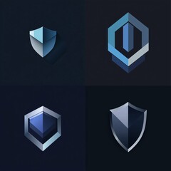 A minimalistic logo showcasing a sleek geometric shield in shades of blue and gray, symbolizing strength and security.