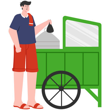Illustration of a Male Trader Selling Bakpao Food