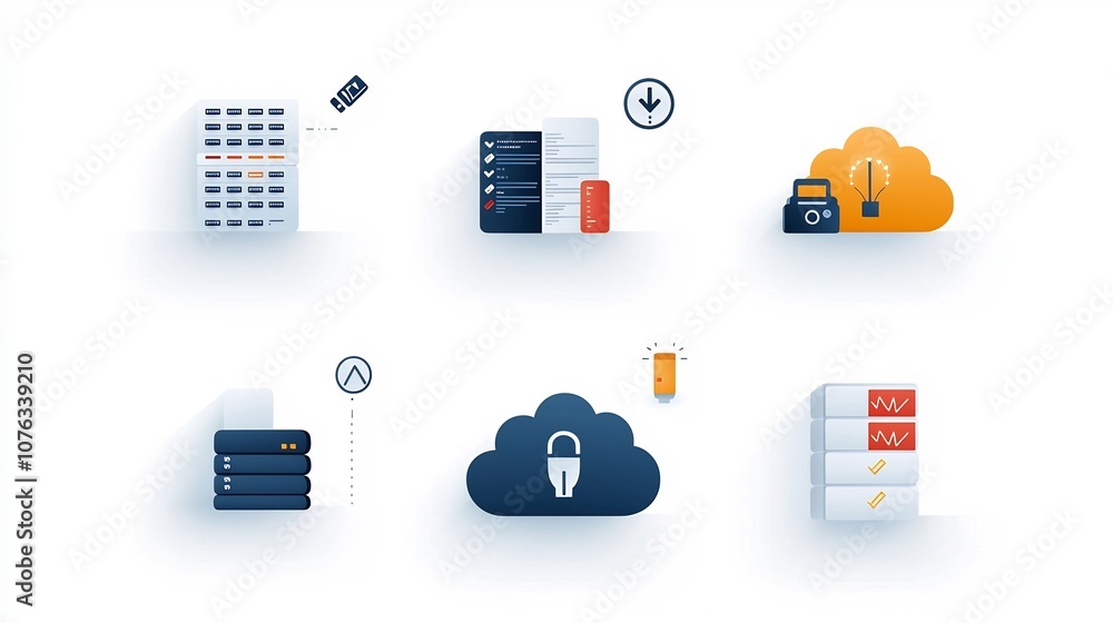 Aufkleber Set of simple icons depicting cloud data backup real time data exchange and disaster recovery features  The icons have a minimalist and clean design on a white background