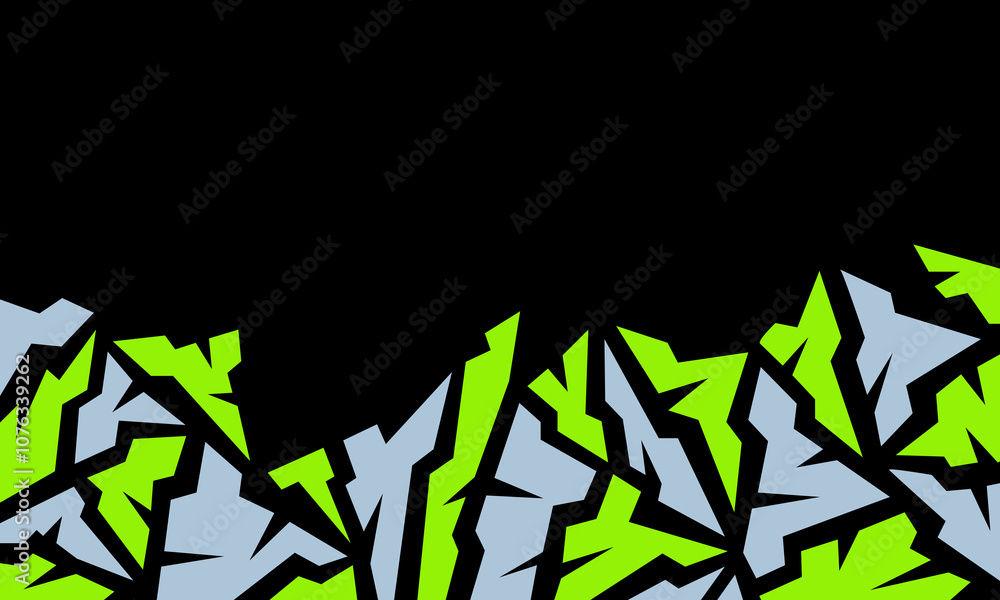 Poster abstract background with a vibrant green and gray pattern on a black backdrop.