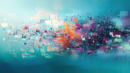 Digital glitch, teal background. Generative AI