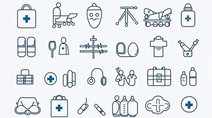Comprehensive Collection of Pixel Perfect 64x64 Line Icons Showcasing the Essential Elements of the Healthcare Sector Including Hospitals Medical Staff