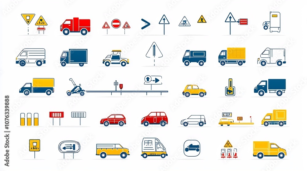 Leinwandbilder Comprehensive set of transportation related icons in a clean line style with perfectly sized 64x64 pixel dimensions and editable graphics for versatile use in infrastructure mobility