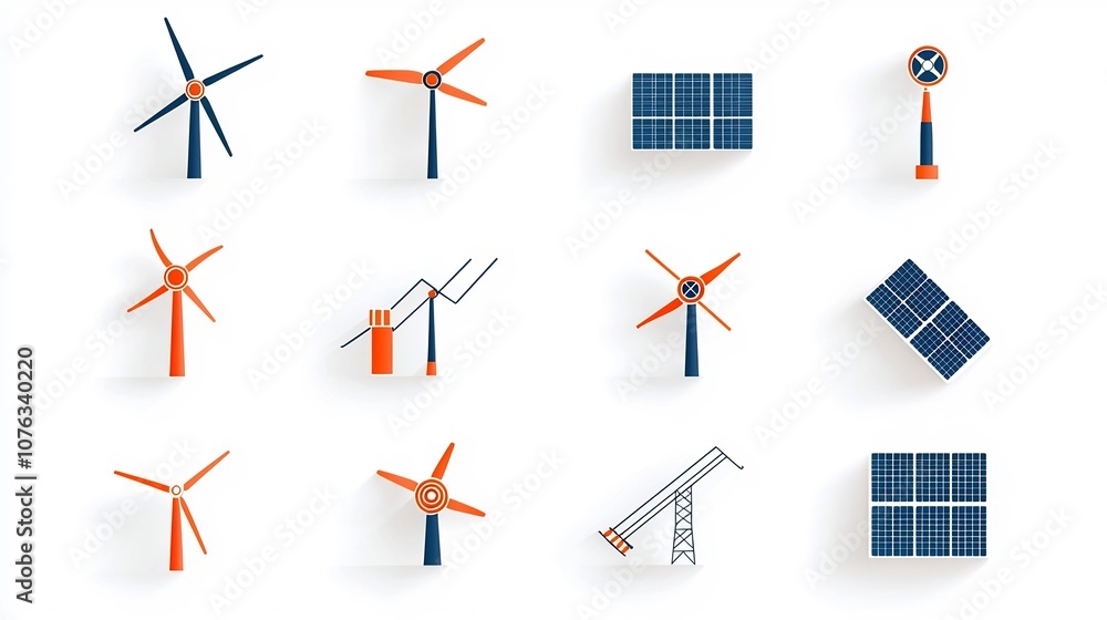 Poster A comprehensive collection of pixel perfect 64x64 icons focused on the energy sector featuring wind turbines solar panels and power lines with an editable stroke for flexible design applications