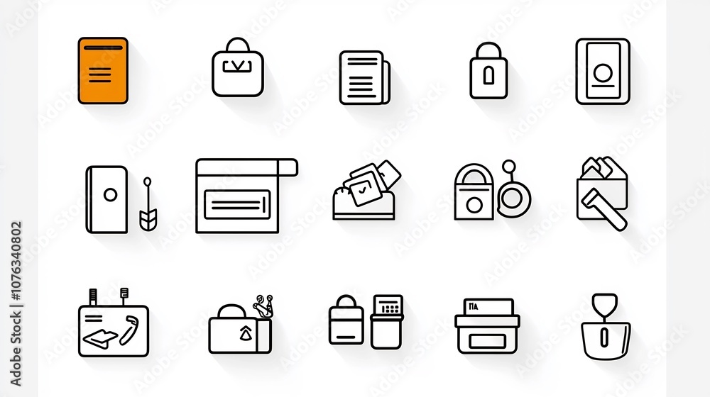 Leinwandbilder A set of essential hotel reception icons illustrating key services and amenities such as reservation client support and information counters presented in a simple line style graphic design