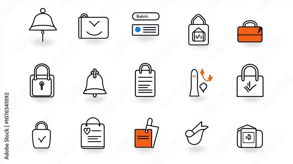 Leinwandbilder set of line icons representing customer interaction and services at a hotel reception desk including