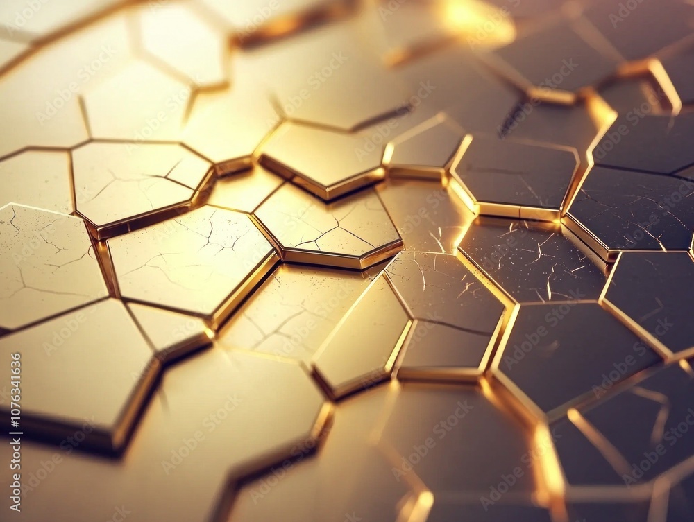 Poster explore the intricate beauty of golden hexagonal patterns in modern design elements