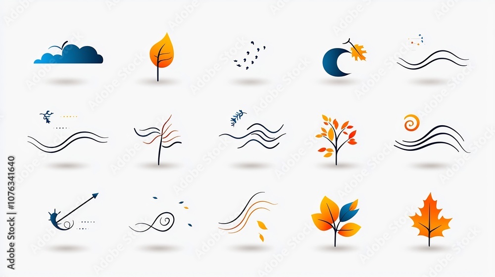 Poster swirling autumn winds vibrant weather icons with blowing leaf effects colorful showcasing dynamic wi
