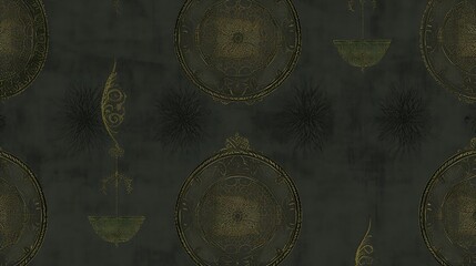 Naklejka premium Ornate Golden Motifs on a Dark Green Background