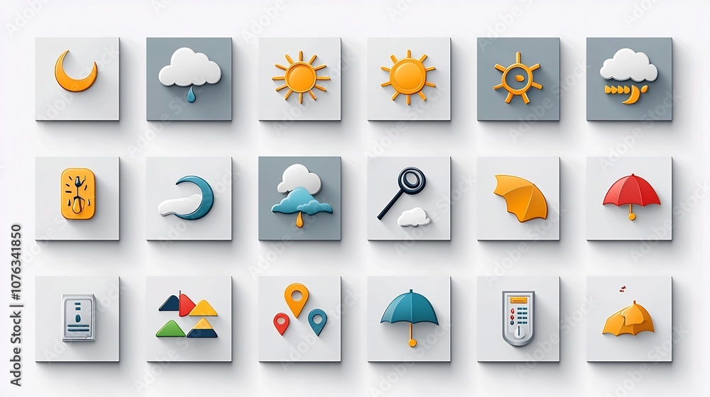 Poster vibrant collection of colorful weather icons depicting foggy misty and cloudy conditions with gray b