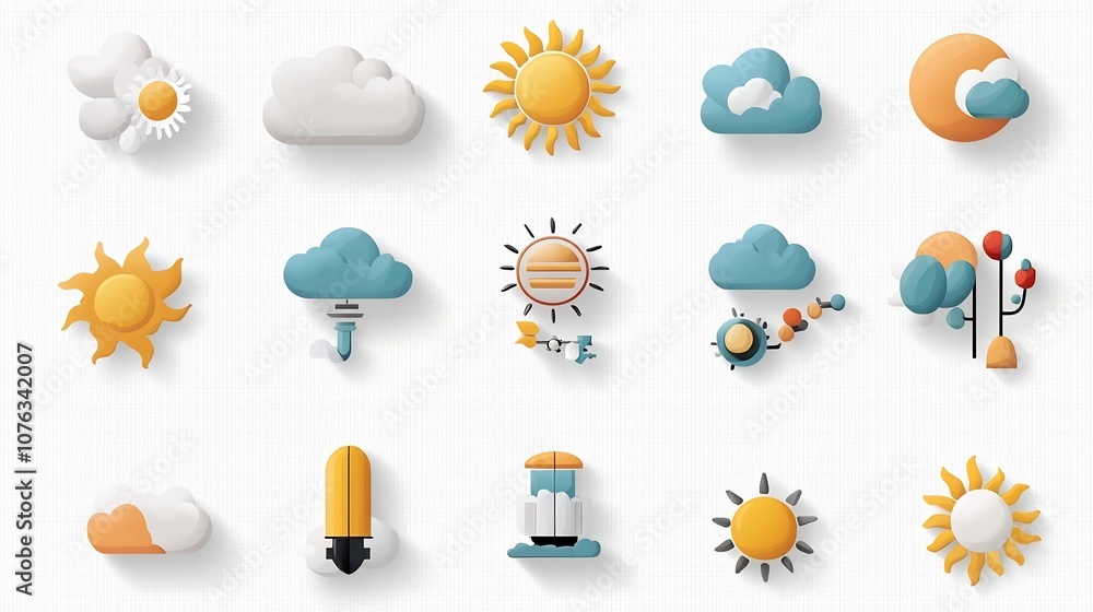 Aufkleber vibrant and modern icon set depicting mixed weather conditions with a combination of sun and cloud s