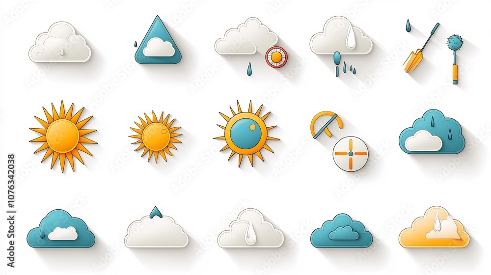 Fototapete partly sunny weather icon set featuring combination of sun and cloud symbols in colorful modern styl