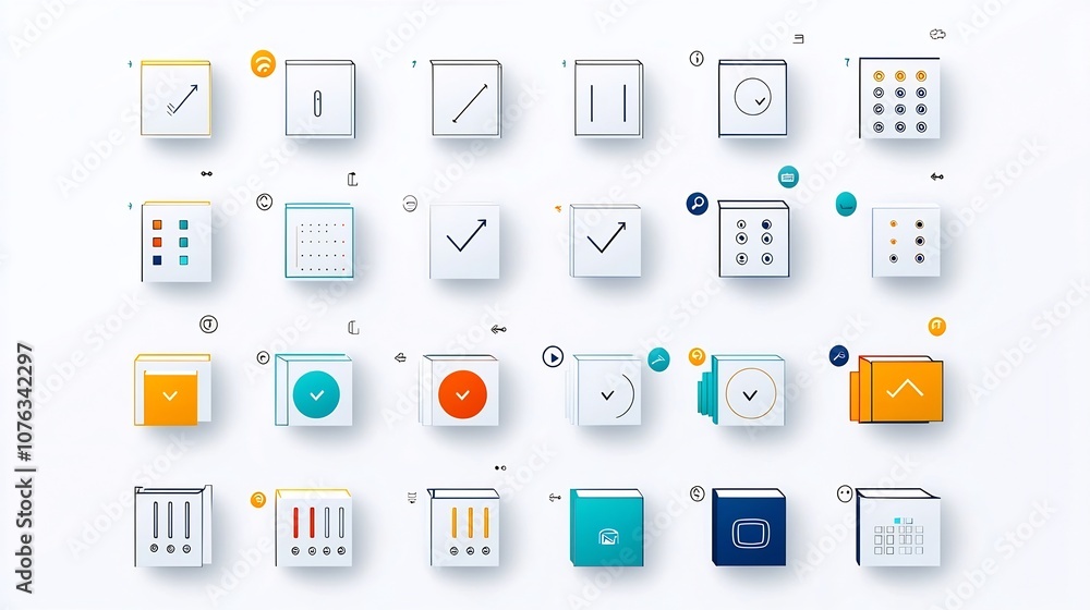 Poster Vibrant icon set illustrating the concept of multi choice selection featuring various UI elements like multiple choice boxes cursor clicks and circles around options