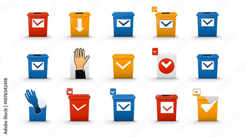 Leinwandbilder vibrant icons collection depicting voting polling and decision making elements such as ballot boxes 
