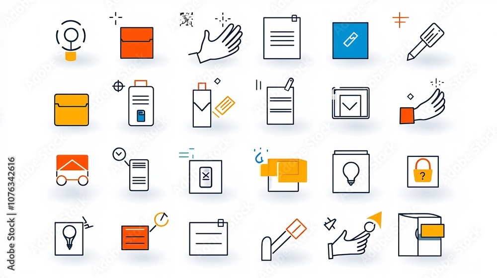Leinwandbilder Colorful icons in format illustrating the concept of picking selecting or choosing from various options alternatives and possibilities using hand gestures highlighted boxes