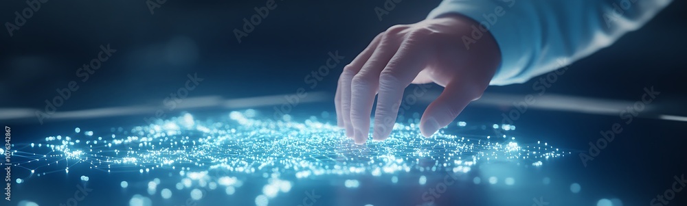 Aufkleber a close-up of a hand interacting with a glowing, sparkly surface, creating a sense of digital engage
