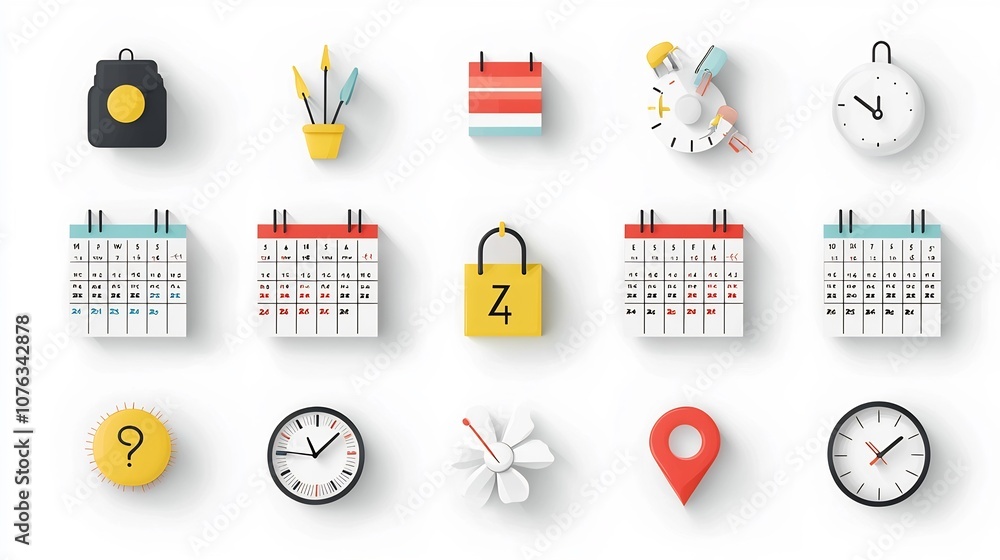 Aufkleber Colorful of Calendar Date Icons Including Month Grids Day Numbers and Reminder Symbols for Scheduling Planning and Time Management Applications