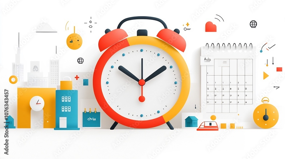 Fototapete Vibrant Set of Calendar Alarm Clock Location Tag and Other Icons for Event Scheduling Time Management and Task Organization