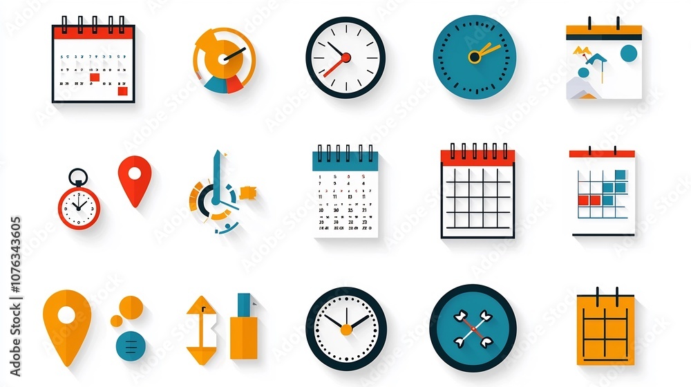 Fototapete comprehensive set of vibrant icons for meeting and appointment scheduling with clocks calendars and 