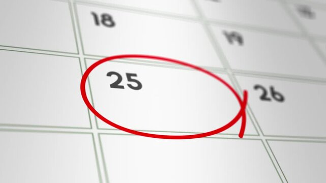 Mark the Date calendar for Christmas, December 25. A red circle marks Christmas Day on the 25th