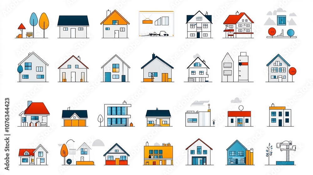 Aufkleber diverse collection of house icon symbols representing different residential building styles and type