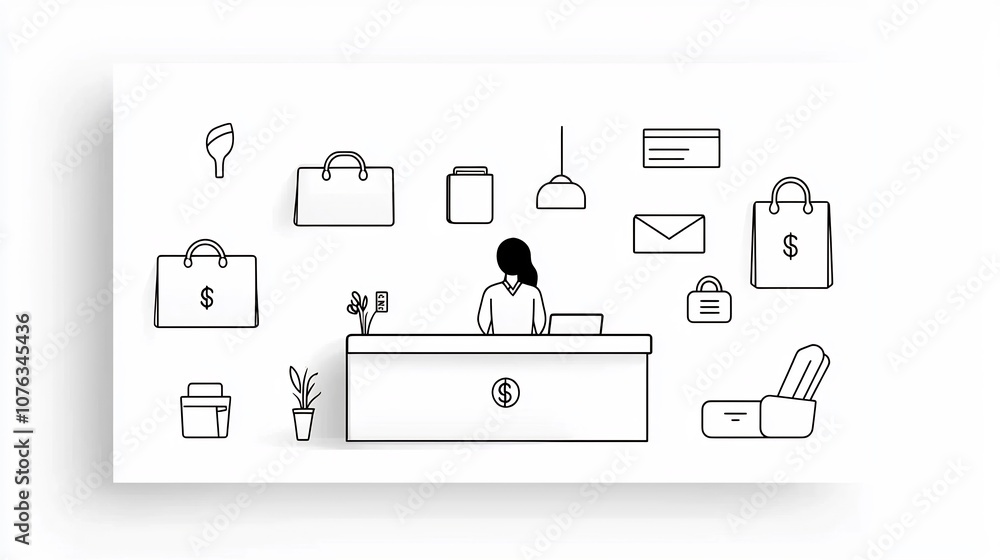 Aufkleber minimalist icon set representing various customer service functions at a hotel reception desk includ
