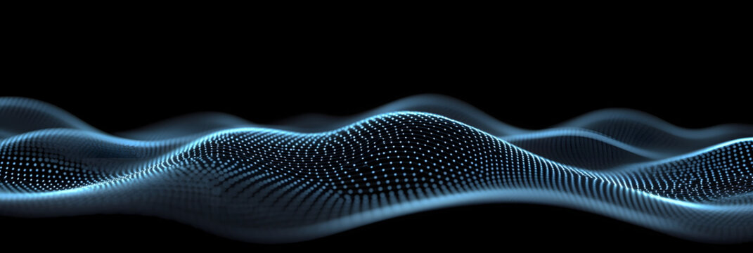 Space abstract particle wave background for long screen. Conference, technology, business, abstract, vector, background, wallpaper, horizontal screen, cover, poster, internet, AI, science