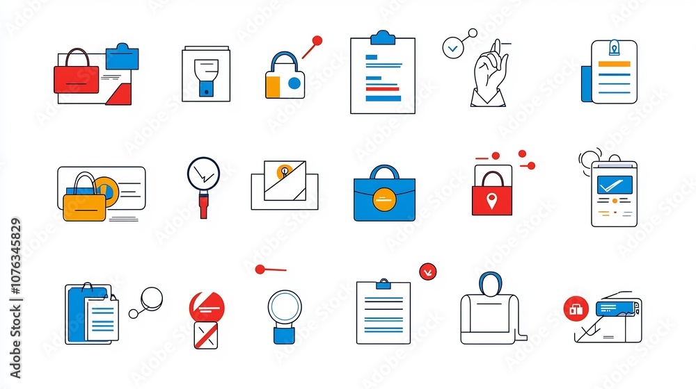 Leinwandbilder Minimal icon set illustrating the process of document upload and online sign up for a business or service  The icons depict a simple clean and modern design suitable for user interface web