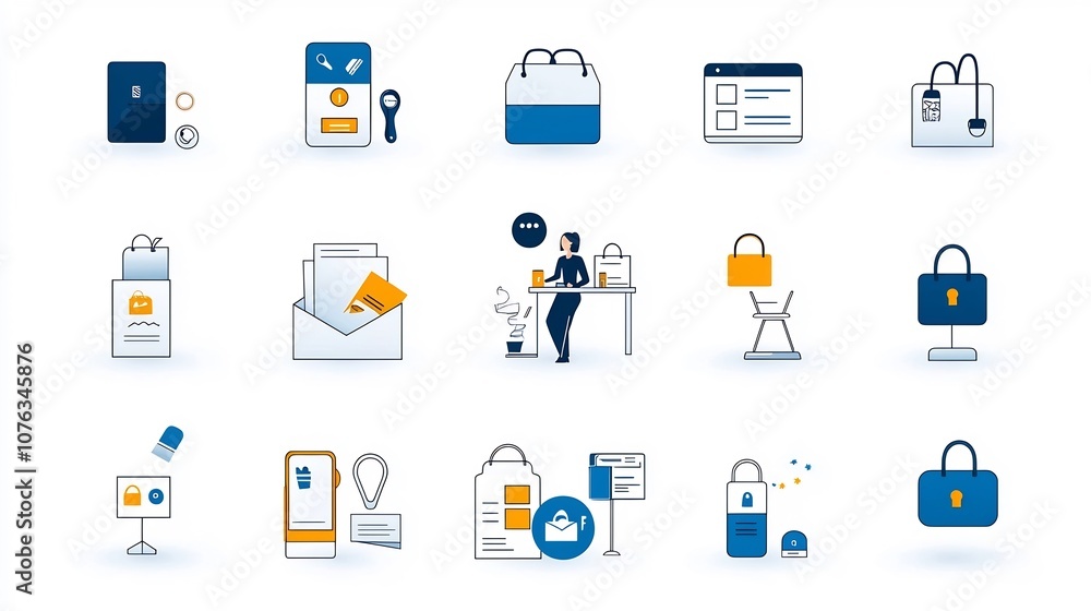 Poster Minimalist featuring a set of thin line icons depicting various steps and elements involved in digital document upload receptionist services