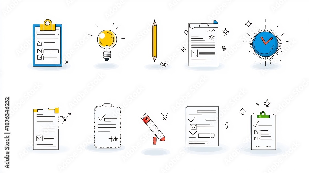Poster A set of thin line icons designed to represent various elements of digital form filling data entry and online processes  These clean can be used to depict efficient workflow information organization
